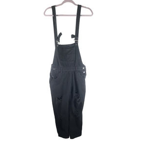 YBC Collection Women's Black Distressed Cropped Denim Overalls 0 XS